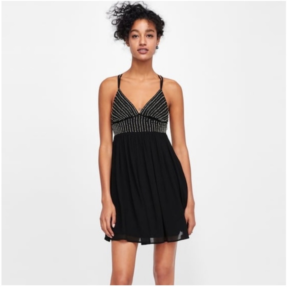 NWT Zara Size XS Mini Beaded Strappy Dress Summer Cocktail